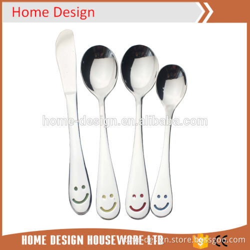 stainless steel smiling face kid cutlery set